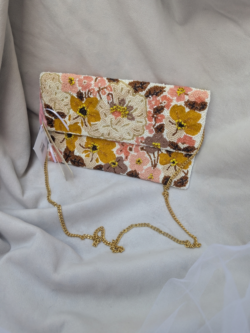 NWT Beaded Purse Chain Strap Bag Flowers Fall Colors